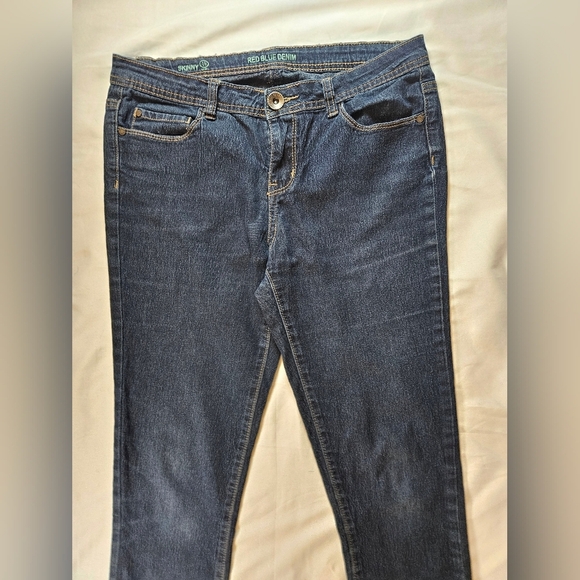 Red Blue Denim Womens Dark Blue 5 Pocket Long Mid Rise Skinny Jeans Size 7/8 - Picture 2 of 11